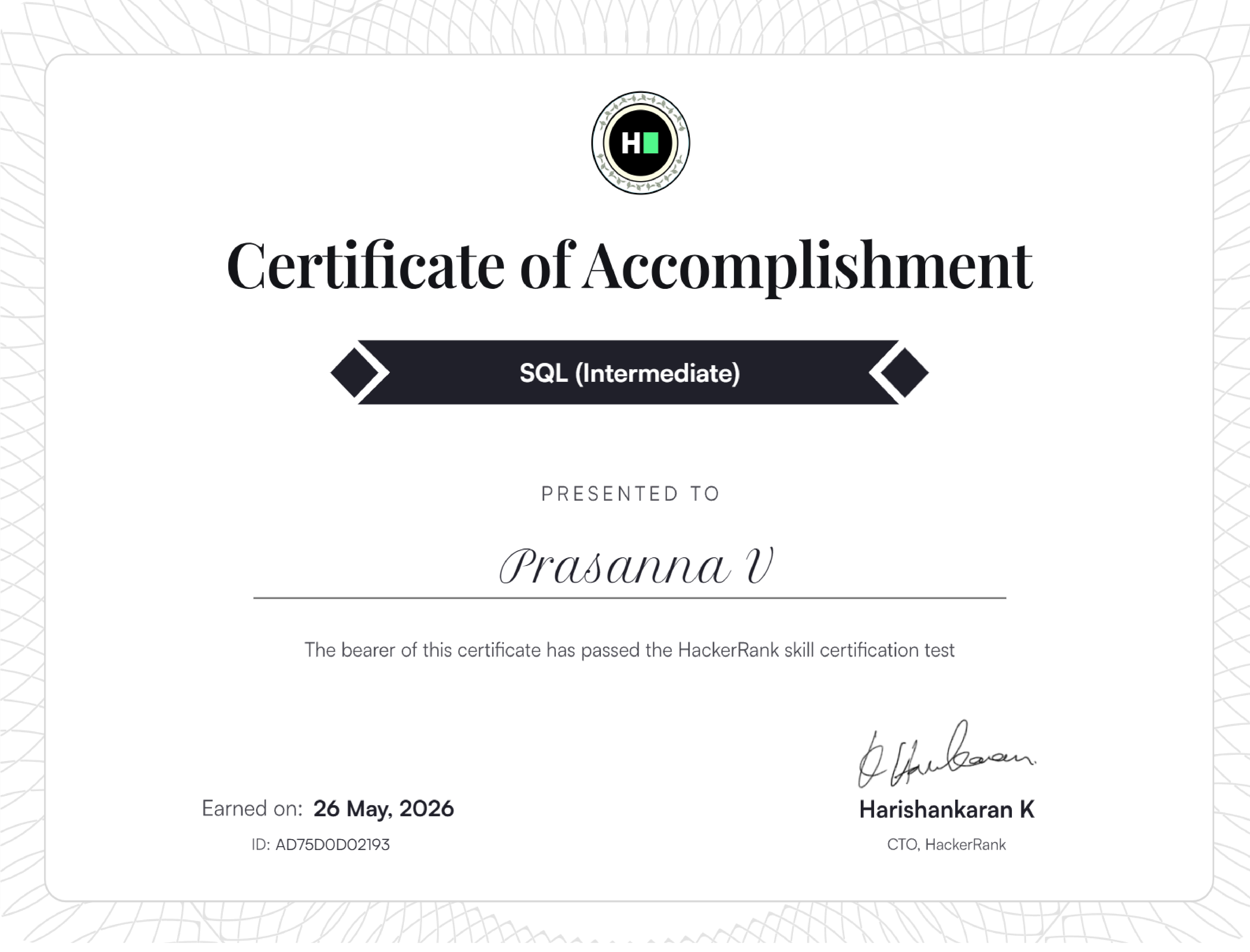 SQL Intermediate Certificate
